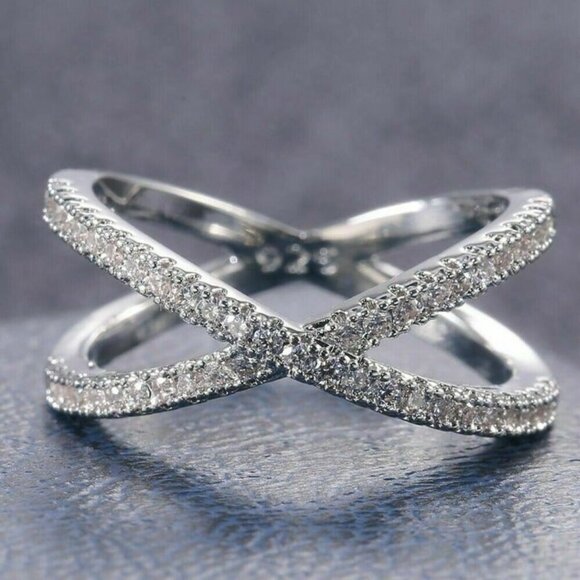 Jewelry - Sterling Silver Pave Diamond Criss Cross Ring